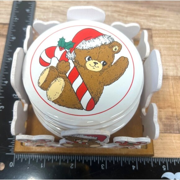 House Of Lloyd Christmas Teddy Bear Coaster Set & Holder - Picture 4 of 4